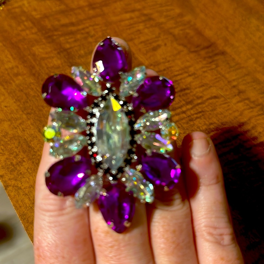 Purple and White Adjustable Ring